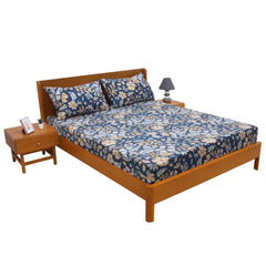 Navy Florals Double Bed Sheet 96x102" – Elegant Rotary Print