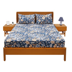 Navy Florals Double Bed Sheet 96x102" – Elegant Rotary Print