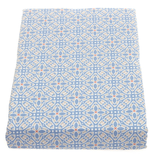 Double Bed Sheet Satin Sky Blue & White 96X102" Rotary Printing
