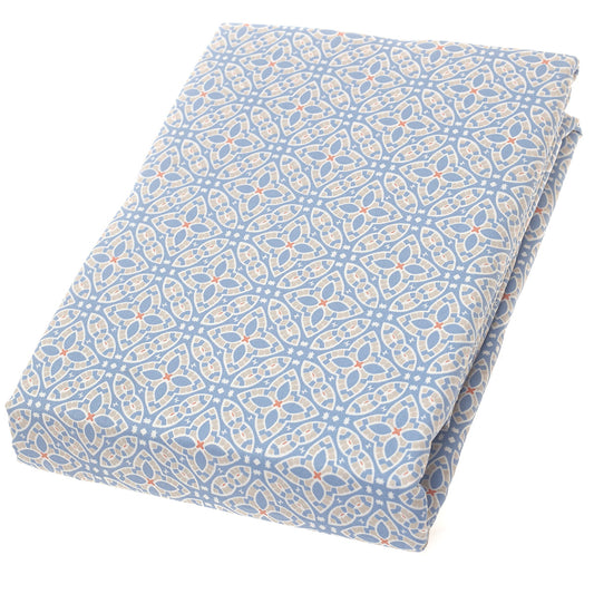Double Bed Sheet Satin Sky Blue & White 96X102" Rotary Printing