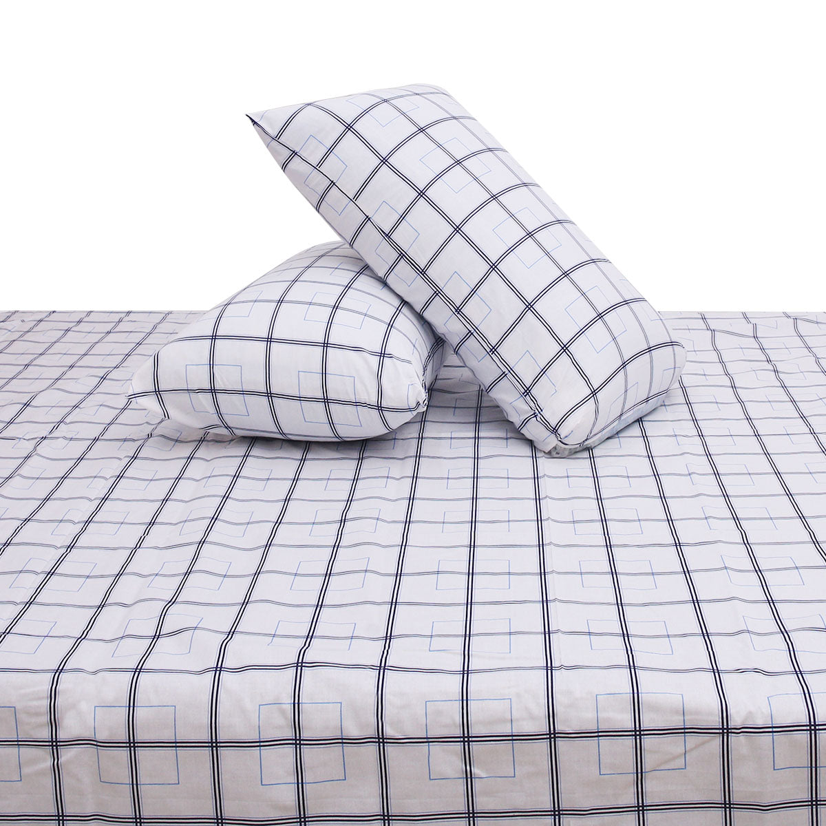 Blue  Box Geometric Double Bed Sheet 90x100"
