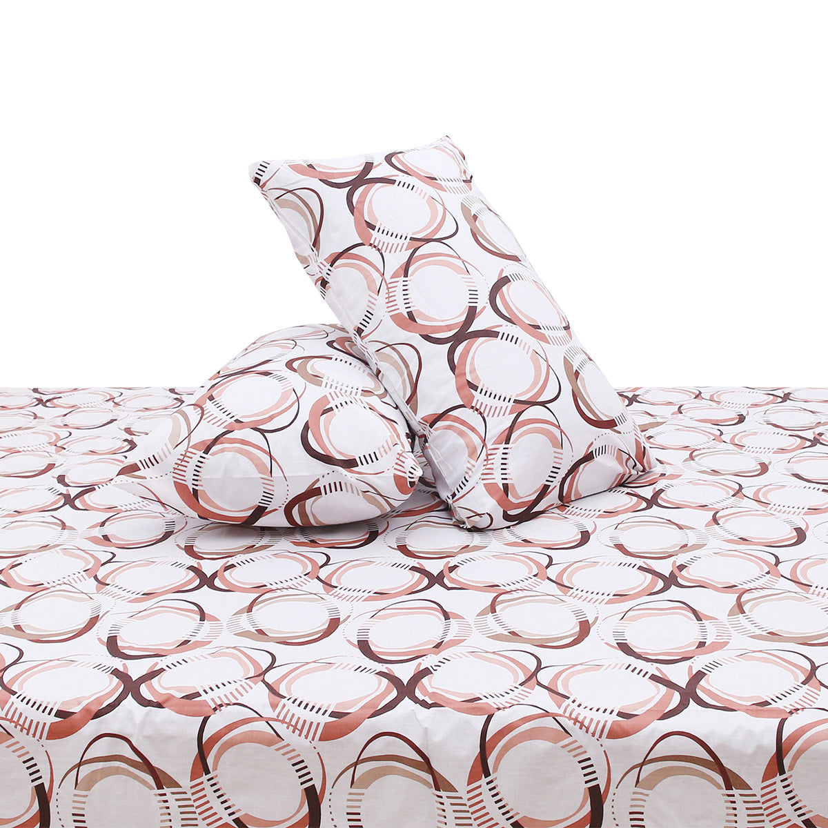 Brown & Black Circle Double Bed Sheet 90x100" | Modern Printed Bedsheet for Elegant Bedroom Style
