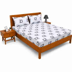Grey & Black Geometric Double Bed Sheet 90x100" | Modern Printed Bedsheet for Bedroom Decor