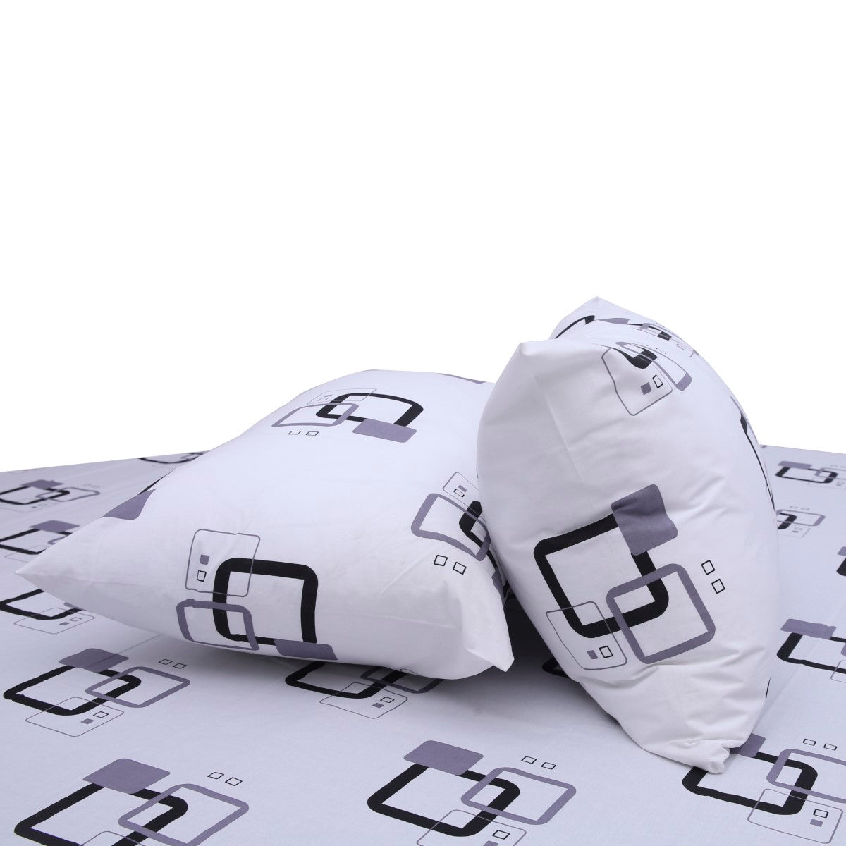 Grey & Black Geometric Double Bed Sheet 90x100"