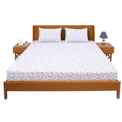 Orange Floral Double Bed Sheet 90x100"