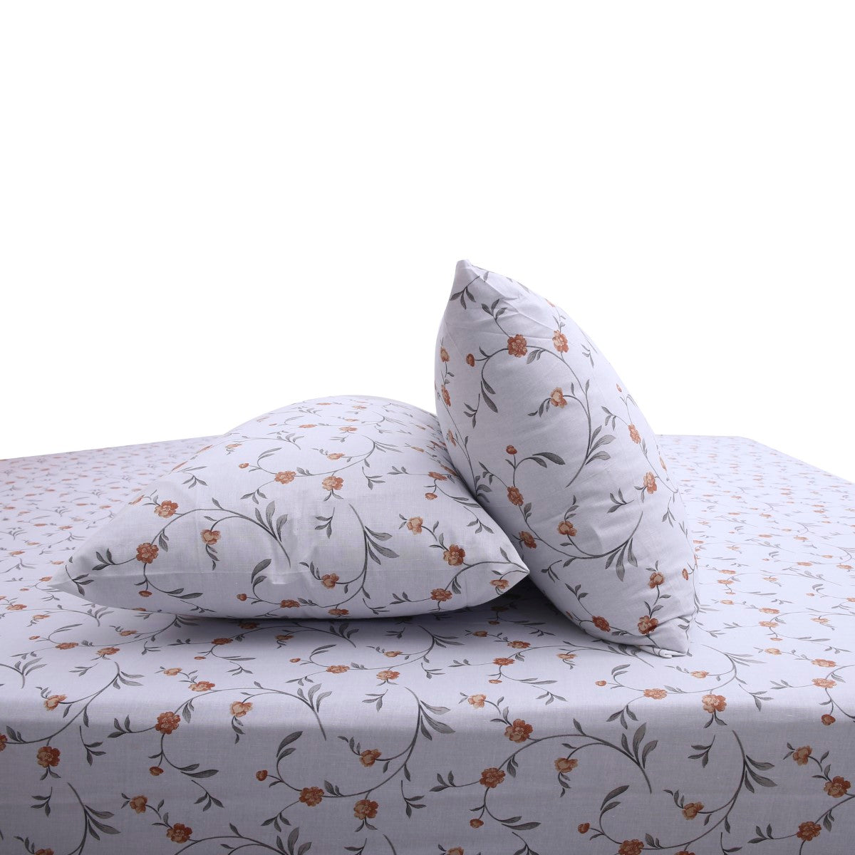 Orange Floral Double Bed Sheet 90x100"