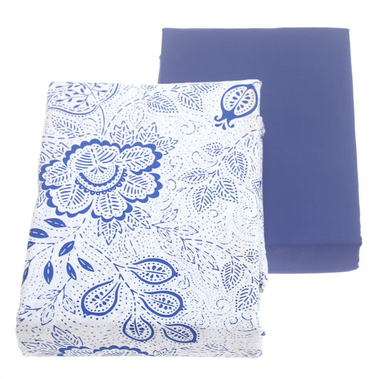 Blue Floral Double Bed Sheet Set – 6 Piece Bedding Collection