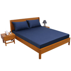 Navy Blue Dyed Double Bed Sheet – 96 x 102 Inches | Premium Soft Fabric, Colorfast & Elegant Finish - Habitt