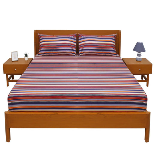 Multi-Colored Striped Double Bed Sheet with Pillow Covers cotton – 96x102 Inches