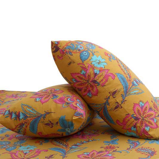 Botanical Print Double Bed Sheet – 90x100 Inches with 2 Pillow Covers