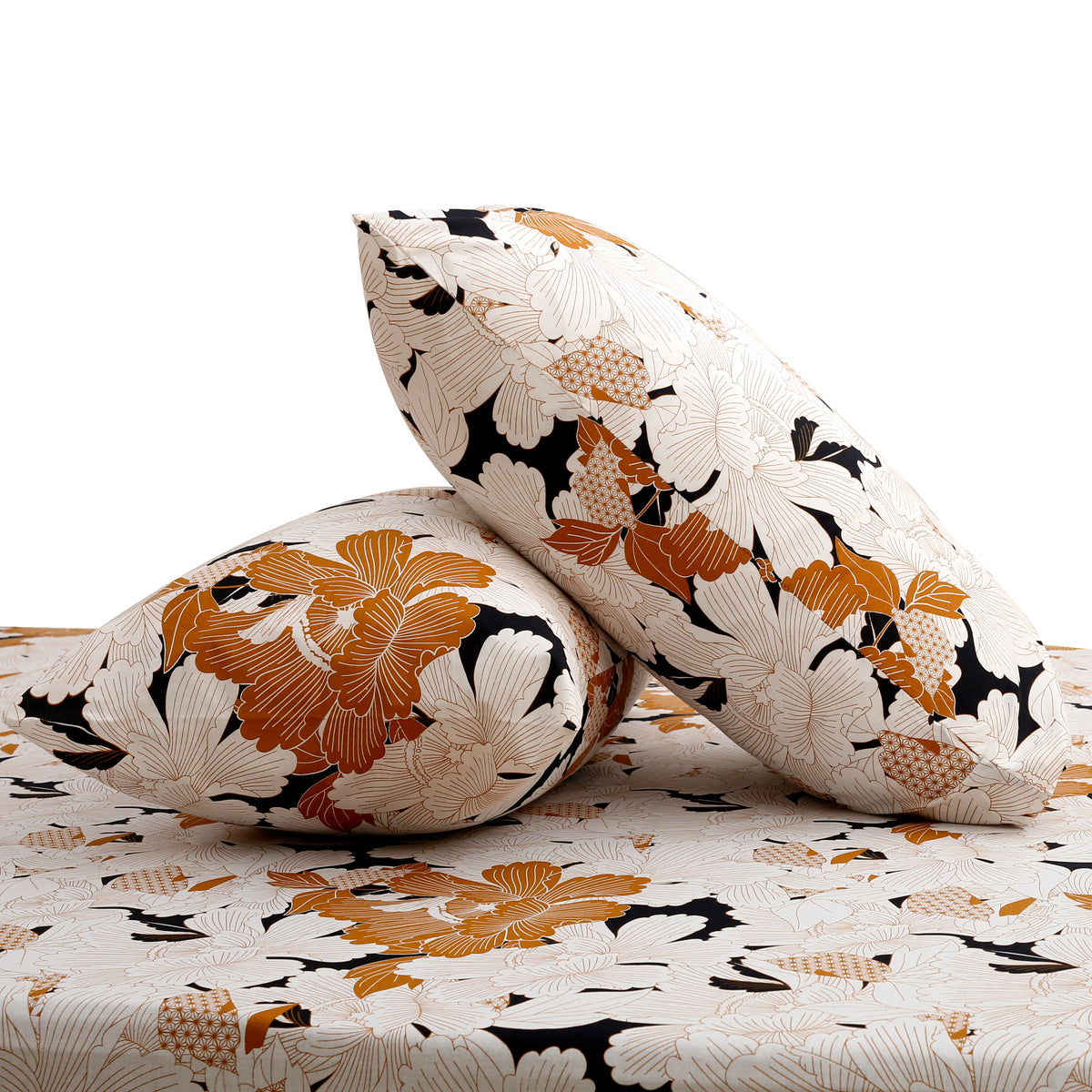 Brown Floral Double Bed Sheet – 90x100 Inches with 2 Pillow Covers