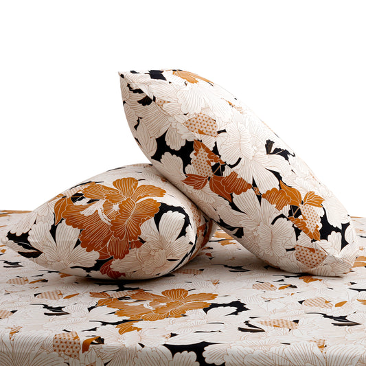 Brown Floral Double Bed Sheet – 90x100 Inches with 2 Pillow Covers