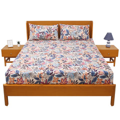 Vibrant Multicolor Floral Double Bed Sheet (90x100) with 2 Pillow Covers – Premium Cotton Leaf & Flower Print