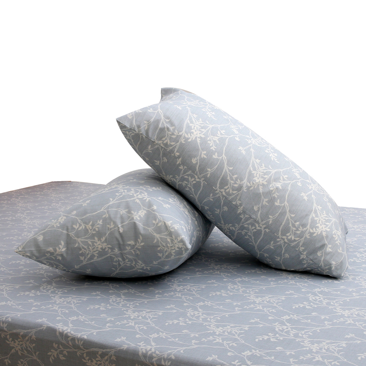 Grey Leaf Vines Double Bed Sheet – 90x100 Inches with 2 Pillow Covers