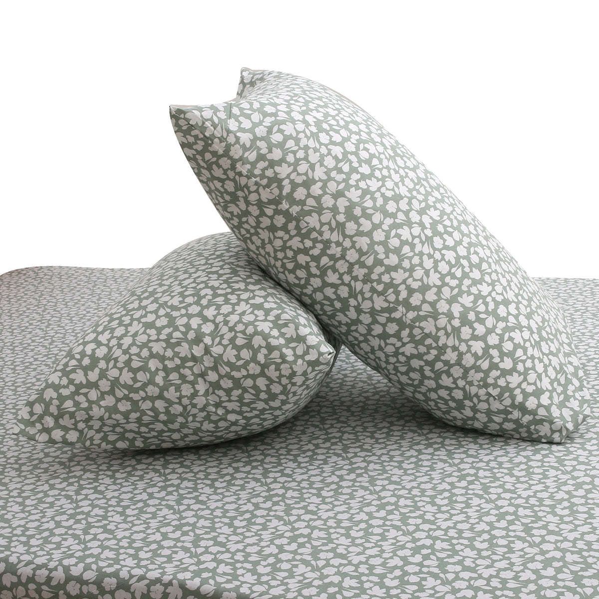 Grey Small Leaf Double Bed Sheet – 90x100 Inches with 2 Pillow Covers