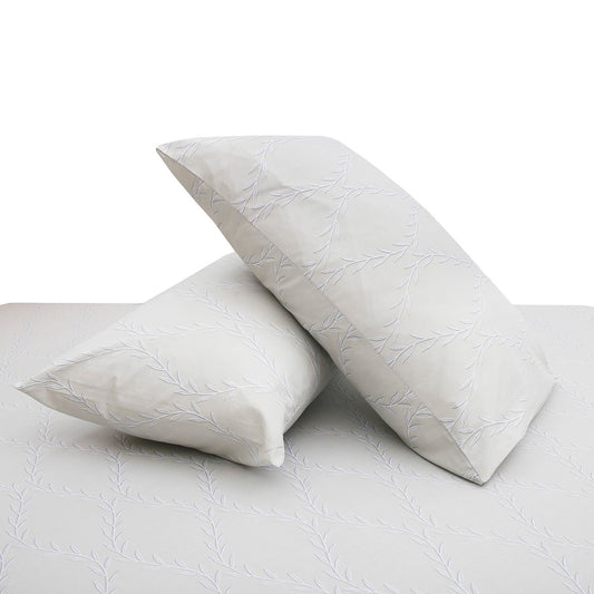 Light Grey Leaf Vines Double Bed Sheet – 90x100 Inches with 2 Pillow Covers