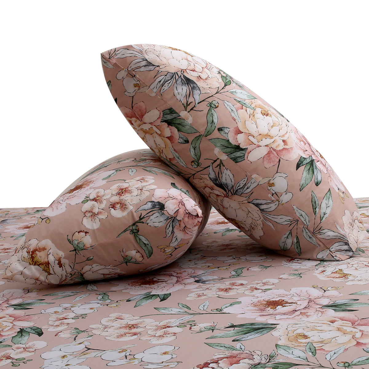 Peach Gardenia Double Bed Sheet – 90x100 Inches with 2 Pillow Covers