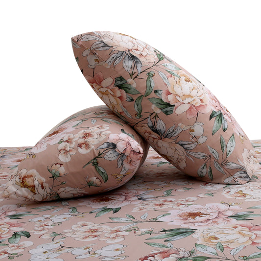 Peach Gardenia Double Bed Sheet – 90x100 Inches with 2 Pillow Covers