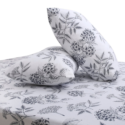 White & Black Gardenia Double Bed Sheet – 90x100 Inches with 2 Pillow Covers