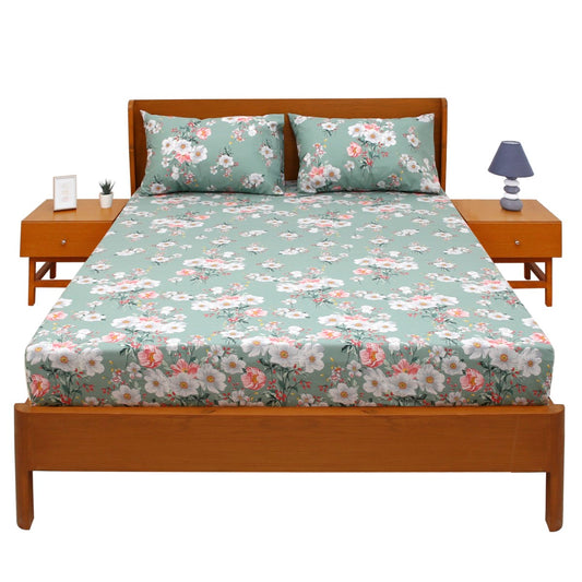 Blue Floral Double Bed Sheet – 96x102"