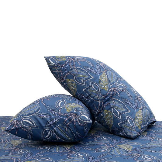 Leafy Blue Double Bed Sheet – 96x102"