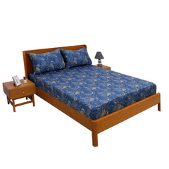 Leafy Blue Double Bed Sheet – 96x102"