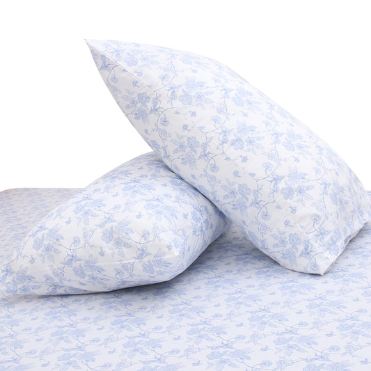 Linear Blues Double Bed Sheet – 96x102" | Soft Cotton Comfort