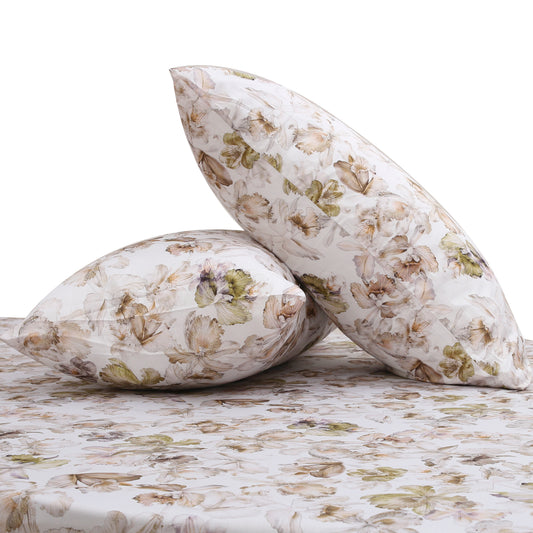 Neutral Flora Double Bed Sheet – 96x102" – Soft Cotton Comfort