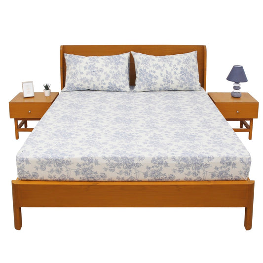 Blue Floral Double Bed Sheet 96x102" – Rotary Printing Percale