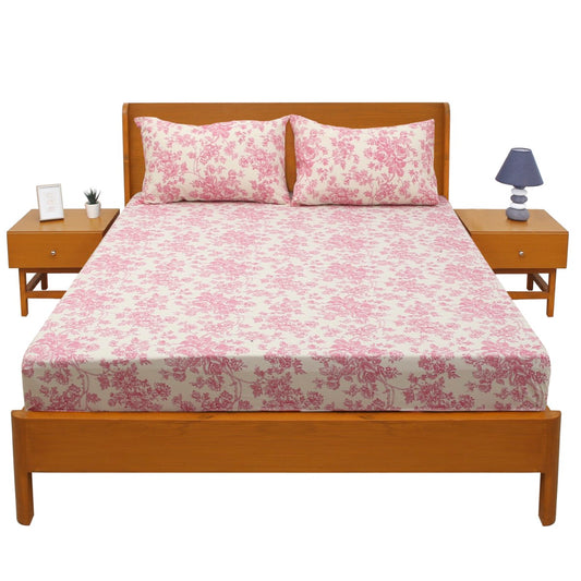 Pink Floral Double Bed Sheet 96x102" – Rotary Printing Percale