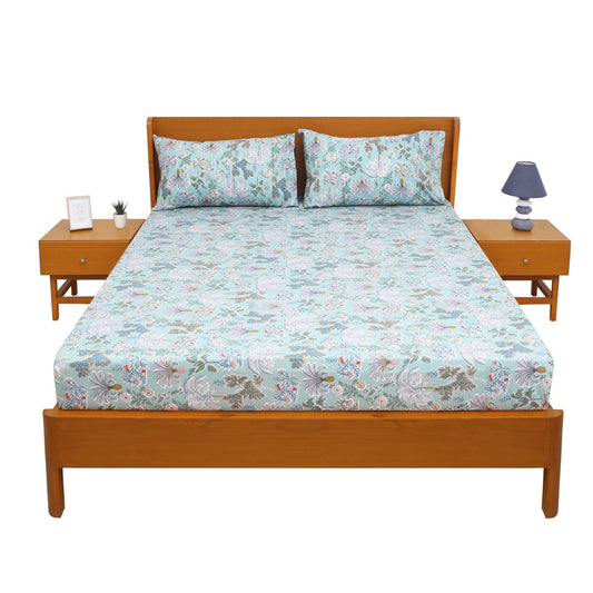 Floral Blues Double Bed Sheet 96x102" – Rotary Printing Percale