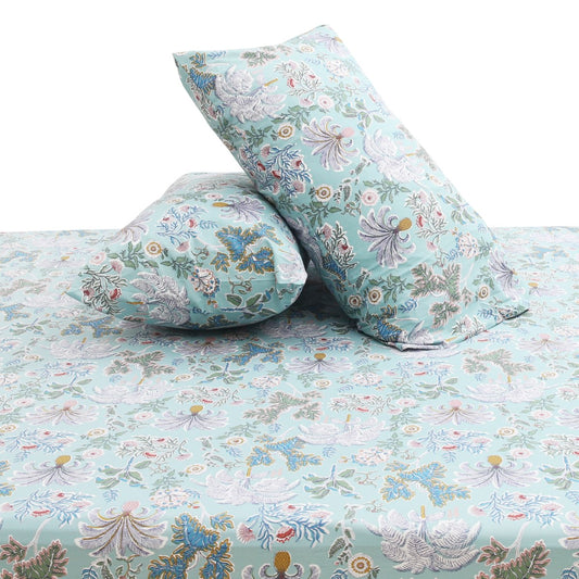 Floral Blues Double Bed Sheet 96x102" – Rotary Printing Percale