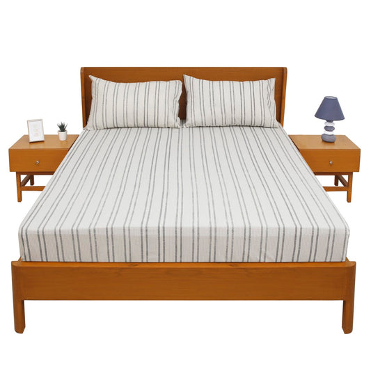 Grey Linear Double Bed Sheet 96x102" – Rotary Printing Percale