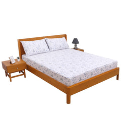Blue Floral Double Bed Sheet with Pillow Covers – 96x102 Inches