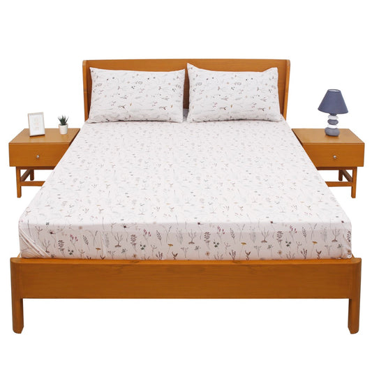 Floral Textures Double Bed Sheet with Pillow Covers – 96x102 Inches