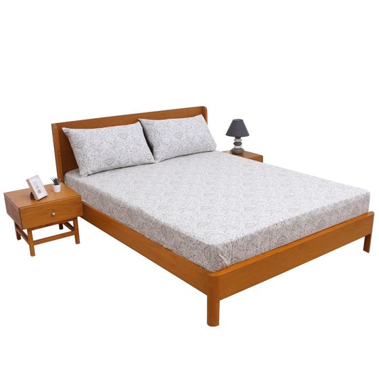 Linear Greys Double Bed Sheet with Pillow Covers – 96x102 Inches