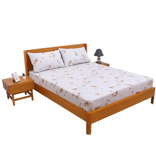 Neutral Floral Double Bed Sheet with Pillow Covers – 96x102 Inches