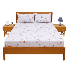 Neutral Floral Double Bed Sheet with Pillow Covers – 96x102 Inches