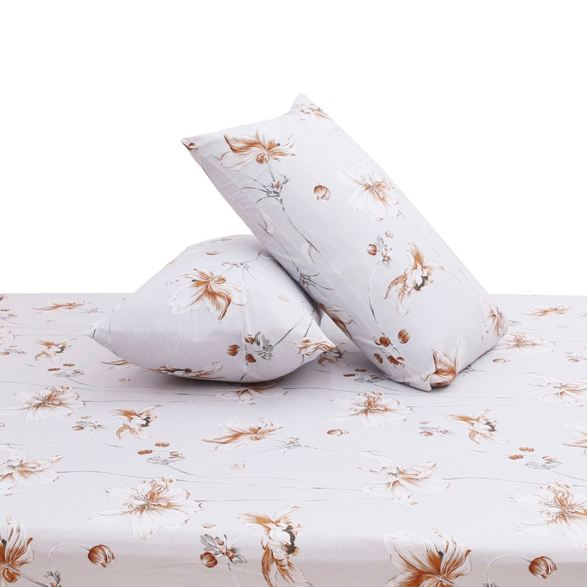 Neutral Floral Double Bed Sheet with Pillow Covers – 96x102 Inches