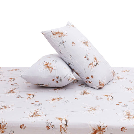 Neutral Floral Double Bed Sheet with Pillow Covers – 96x102 Inches
