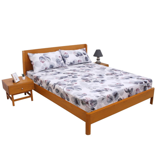 Stamp Leaf Double Bed Sheet with Pillow Covers – 96x102 Inches