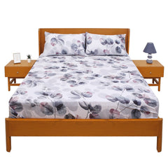 Stamp Leaf Double Bed Sheet with Pillow Covers – 96x102 Inches