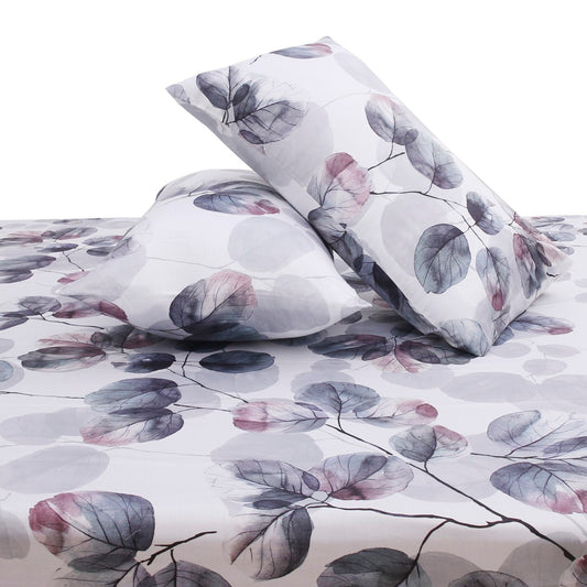 Stamp Leaf Double Bed Sheet with Pillow Covers – 96x102 Inches