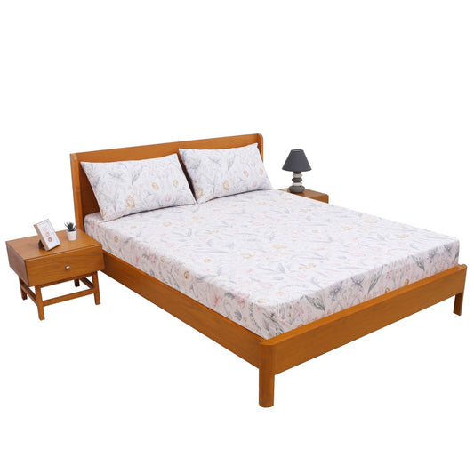 Watercolor Florals Double Bed Sheet with Pillow Covers – 96x102 Inches