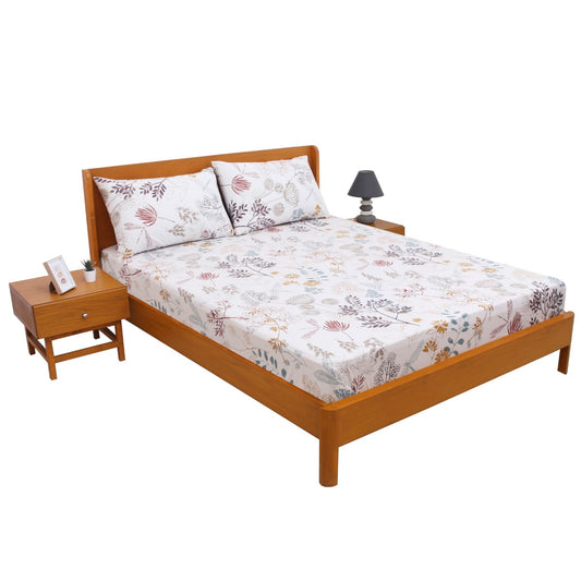 White Florals Double Bed Sheet with Pillow Covers – 96x102 Inches