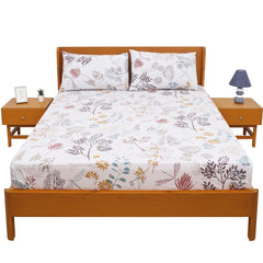White Florals Double Bed Sheet with Pillow Covers – 96x102 Inches