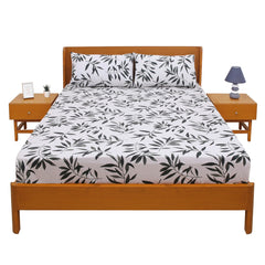 White Leaf Double Bed Sheet with Pillow Covers – 96x102 Inches