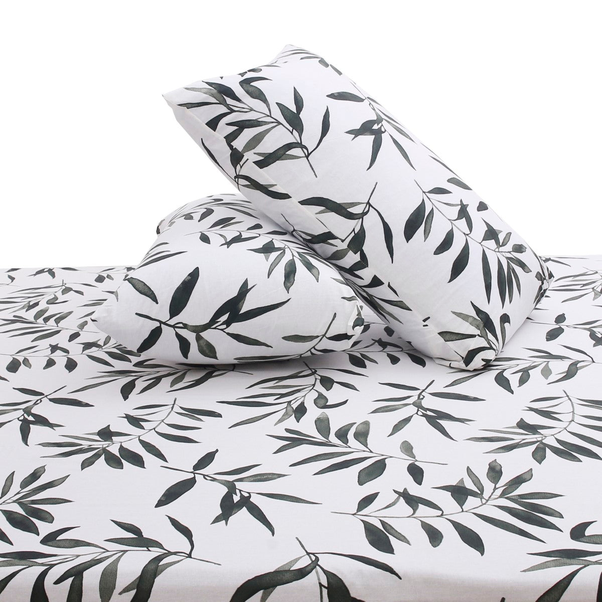 White Leaf Double Bed Sheet with Pillow Covers – 96x102 Inches