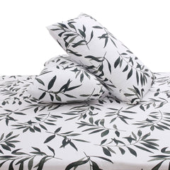 White Leaf Double Bed Sheet with Pillow Covers – 96x102 Inches