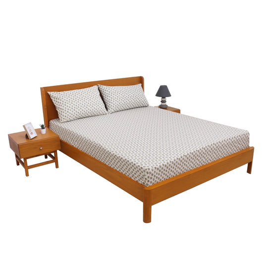 White Motifs Double Bed Sheet with Pillow Covers – 96x102 Inches